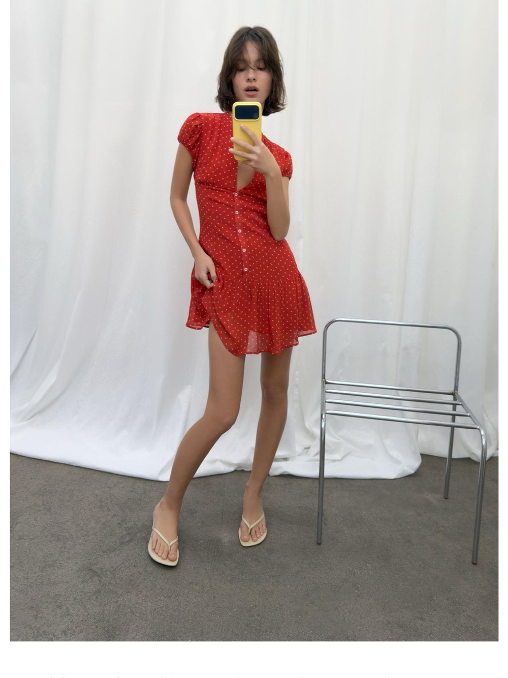 Zara Red Polka Dot Button-Front Mini Dress. POP - Picture 9 of 9